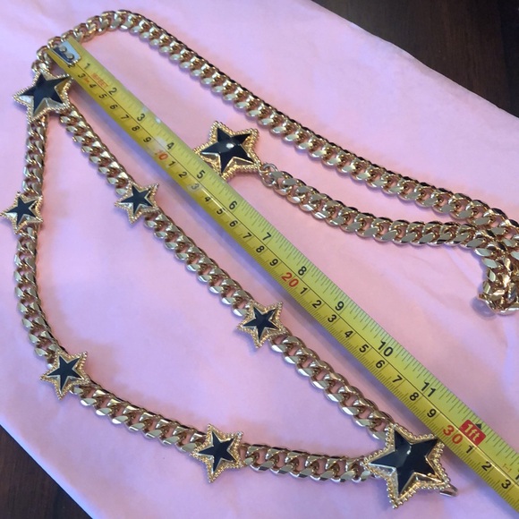 ⭐️ St. John gold chain, black enamel & gold beaded stars double layer 34” belt - Picture 9 of 9